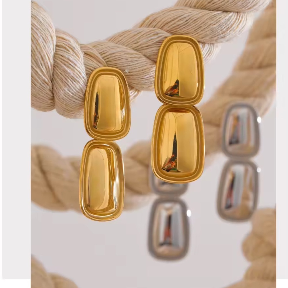 Bold Sculptural Gold Drop Earrings – Stainless Steel, PVD Real Gold Plated